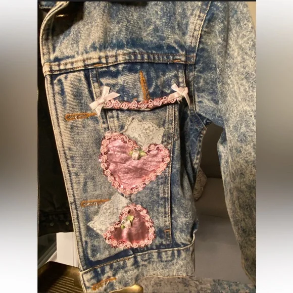 1980s Vintage One Of A Kind Hand Made Acid Washed Embellished Kids Jacket
